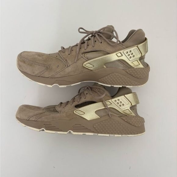 Nike Hurache Men's 10.5 Suede Mesh Taupe & Gold Festival Streetwear Athleisure - Picture 8 of 12